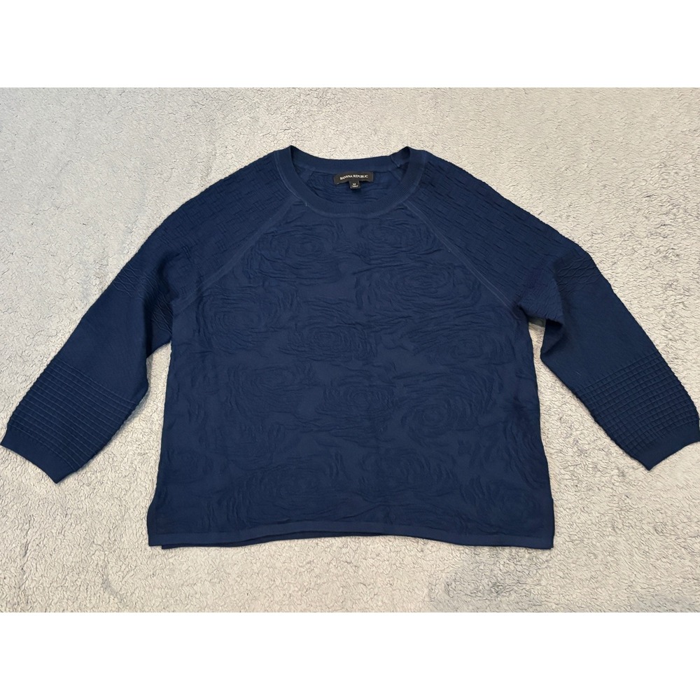 Banana Republic Womens Navy Blue Textured Rose Jacquard Knit Sweater Size M